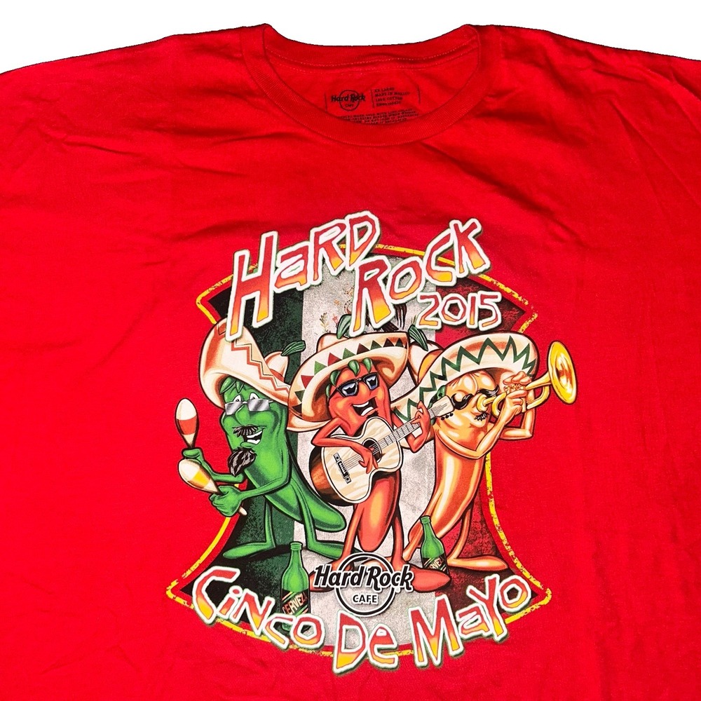 Hard Rock Cafe Cinco de Mayo Mexican Guitar Red T Shirt Mens Size XXL 2XL Chilli